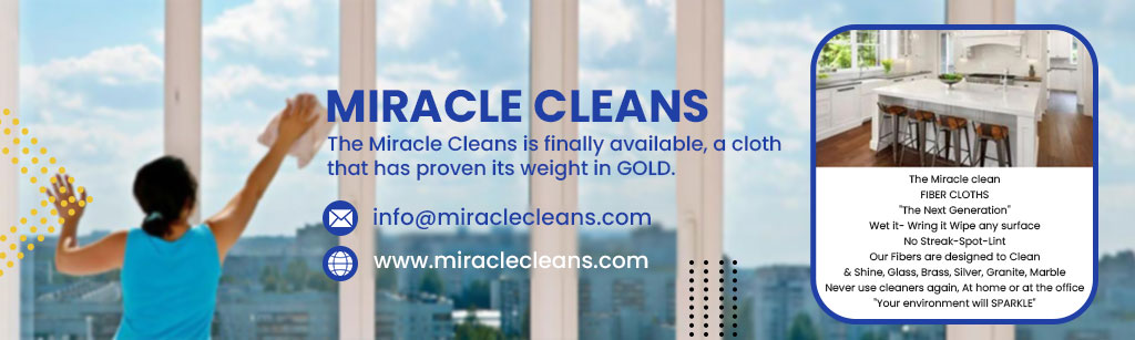 Lady cleaning glass with Miracle Clean